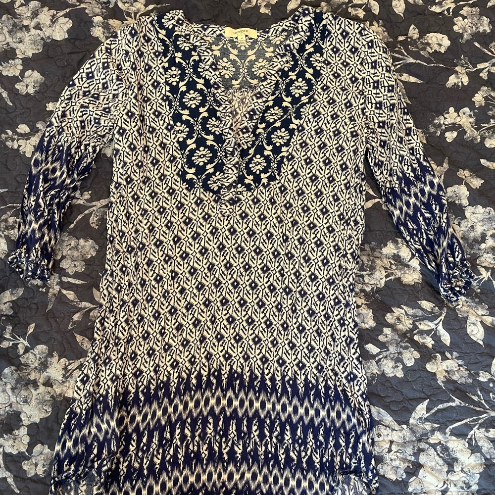 Navy and White Patterned Tunic Dress